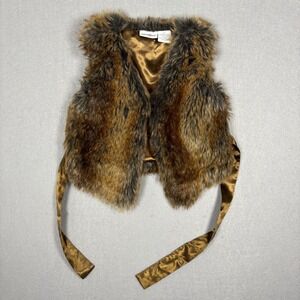 Kids‎ R Us Brown Gray Faux Fur Vest Jacket Toddler Girls Size 2T Tie Y2K